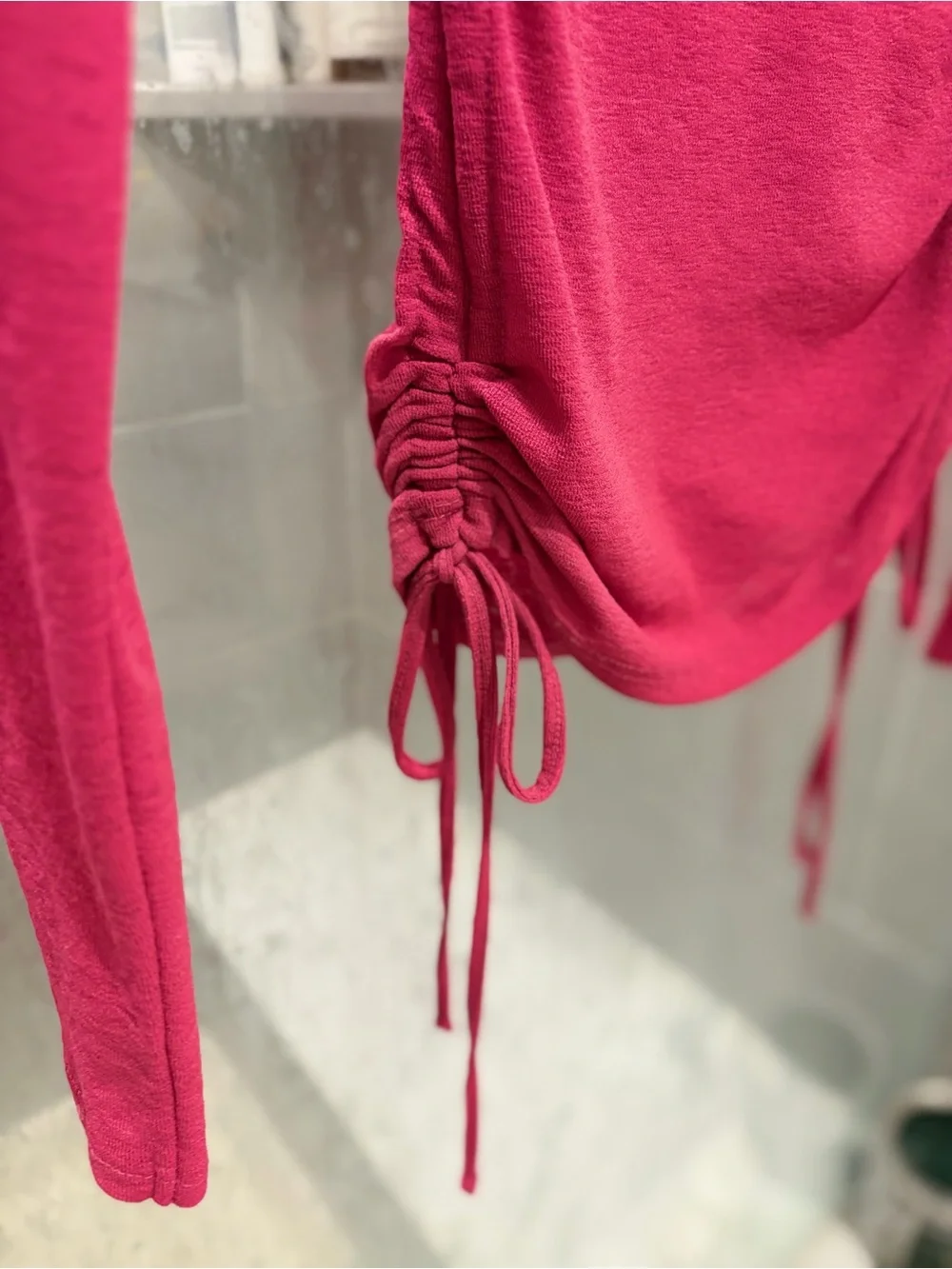 Topshop Hot Pink Long-Sleeve Side-Tie Ruched Tee